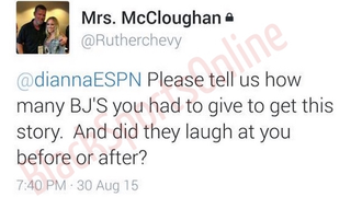 Illustration for article titled Wife Of Skins GM Apologizes For Accusing ESPN Reporter Of Trading Blow Jobs For Scoops